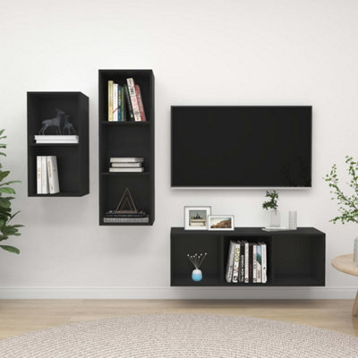 Berkfield 3 Piece TV Cabinet Set Black Engineered Wood | DIY At B&Q