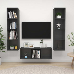 Berkfield 3 Piece TV Cabinet Set Grey Engineered Wood