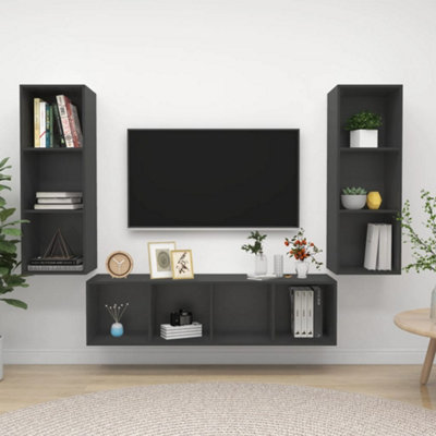 Berkfield 3 Piece TV Cabinet Set Grey Engineered Wood