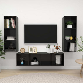Berkfield 3 Piece TV Cabinet Set High Gloss Black Engineered Wood