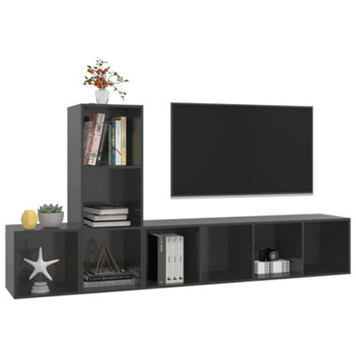 Berkfield 3 Piece TV Cabinet Set High Gloss Grey Engineered Wood
