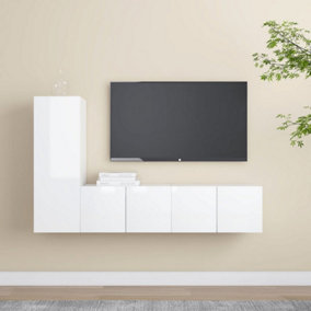 Berkfield 3 Piece TV Cabinet Set High Gloss White Engineered Wood