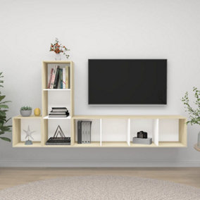 Berkfield 3 Piece TV Cabinet Set White and Sonoma Oak Engineered Wood