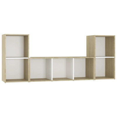 Berkfield 3 Piece TV Cabinet Set White and Sonoma Oak Engineered Wood