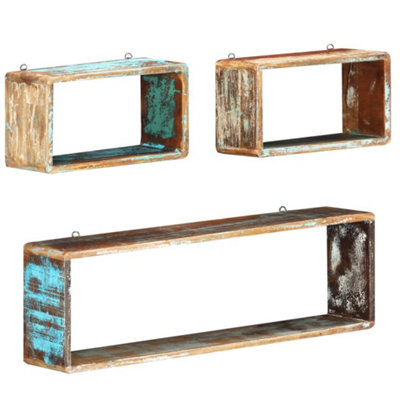 Berkfield 3 Piece Wall Cube Shelf Set Soild Reclaimed Wood