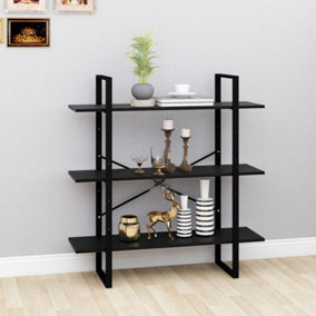 Berkfield 3-Tier Book Cabinet Black 100x30x105 cm Solid Pine Wood