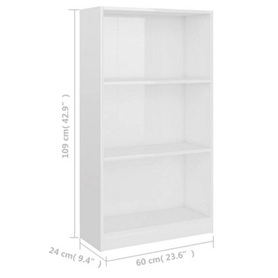 Berkfield 3-Tier Book Cabinet High Gloss White 60x24x109 cm Engineered Wood