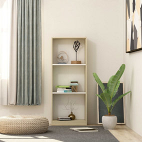 Berkfield 3-Tier Book Cabinet White and Sonoma Oak 40x24x108 cm Engineered Wood