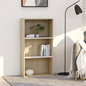 Berkfield 3-Tier Book Cabinet White and Sonoma Oak 60x30x114 cm Engineered Wood