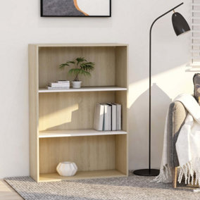 Berkfield 3-Tier Book Cabinet White and Sonoma Oak 80x30x114 cm Engineered Wood