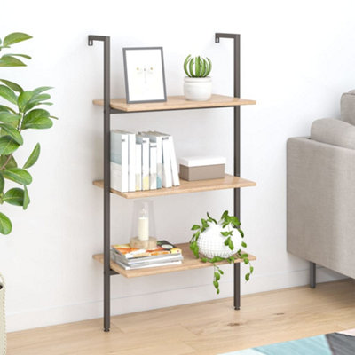 Berkfield 3-Tier Leaning Shelf Light Brown and Black 64x35x120.5 cm