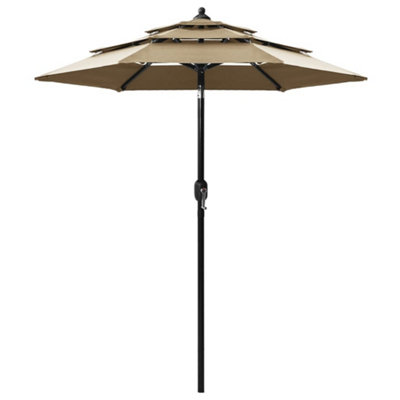 Berkfield 3-Tier Parasol with Aluminium Pole Taupe 2 m | DIY at B&Q