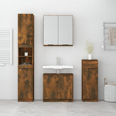 Berkfield 4 Piece Bathroom Cabinet Set Smoked Oak Engineered Wood