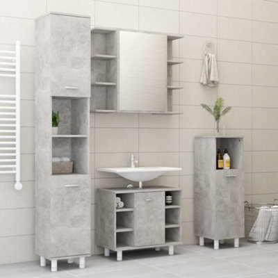 Berkfield 4 Piece Bathroom Furniture Set Concrete Grey Engineered Wood Price Comparisons | Compare The Build