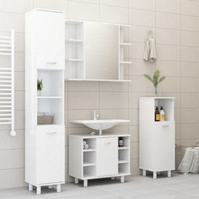 Berkfield 4 Piece Bathroom Furniture Set High Gloss White Engineered Wood