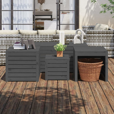 Berkfield 4 Piece Garden Box Set Grey Solid Wood Pine