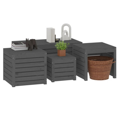 Berkfield 4 Piece Garden Box Set Grey Solid Wood Pine