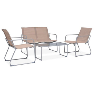 Berkfield 4 Piece Garden Lounge Set Fabric & Steel Taupe