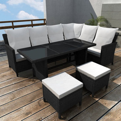 Berkfield 4 Piece Garden Lounge Set with Cushions Poly Rattan Black