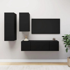 Berkfield 4 Piece TV Cabinet Set Black Engineered Wood