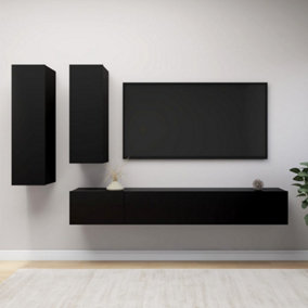 Berkfield 4 Piece TV Cabinet Set Black Engineered Wood