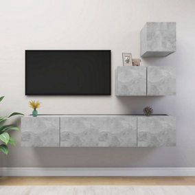 Berkfield 4 Piece TV Cabinet Set Concrete Grey Engineered Wood