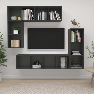 Berkfield 4 Piece TV Cabinet Set Grey Engineered Wood