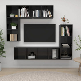 Berkfield 4 Piece TV Cabinet Set High Gloss Black Engineered Wood