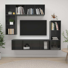 Berkfield 4 Piece TV Cabinet Set High Gloss Grey Engineered Wood