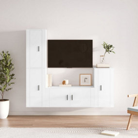 Berkfield 4 Piece TV Cabinet Set High Gloss White Engineered Wood