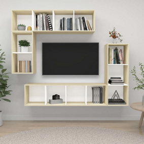 Berkfield 4 Piece TV Cabinet Set White and Sonoma Oak Engineered Wood