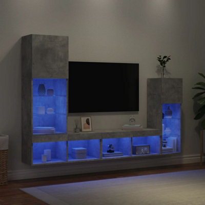 Berkfield 4 Piece TV Wall Units with LED Concrete Grey Engineered Wood