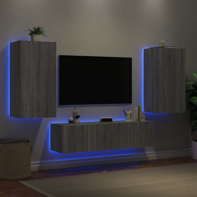 Berkfield 4 Piece TV Wall Units with LED Grey Sonoma Engineered Wood