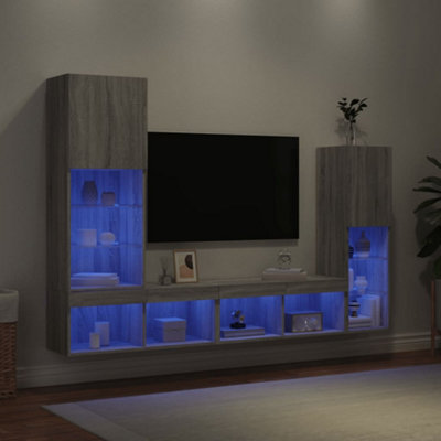 Berkfield 4 Piece TV Wall Units with LED Grey Sonoma Engineered Wood