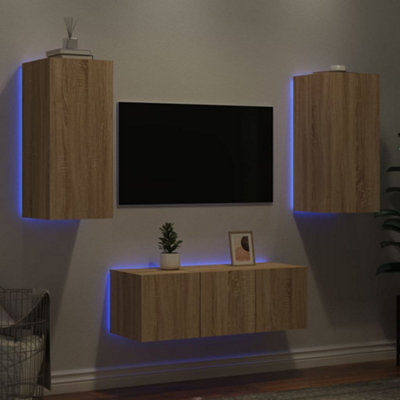 Berkfield 4 Piece TV Wall Units with LED Sonoma Oak Engineered Wood