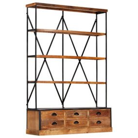 Berkfield 4-Tier Bookcase with 6 Drawers 122x36x181 cm Solid Mango Wood
