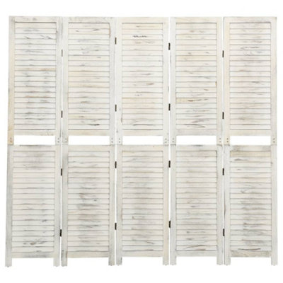 Berkfield 5-Panel Room Divider Antique White 178.5x166 cm Solid Wood