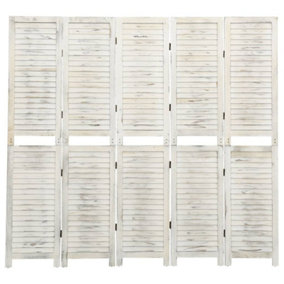 Berkfield 5-Panel Room Divider Antique White 178.5x166 cm Solid Wood