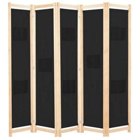 Berkfield 5-Panel Room Divider Black 200x170x4 cm Fabric