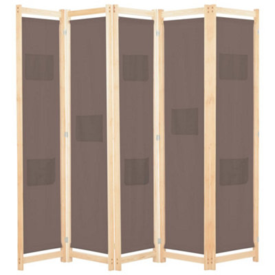 Berkfield 5-Panel Room Divider Brown 200x170x4 cm Fabric