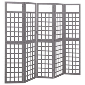 Berkfield 5-Panel Room Divider/Trellis Solid Fir Wood Grey 201.5x180 cm