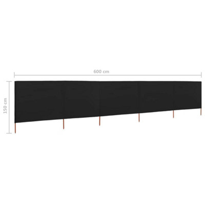 Berkfield 5-panel Wind Screen Fabric 600x120 cm Black