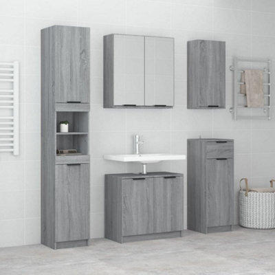 Berkfield 5 Piece Bathroom Cabinet Set Grey Sonoma Engineered Wood ...