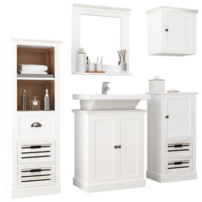 Berkfield 5 Piece Bathroom Furniture Set Solid Wood White