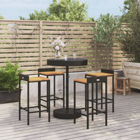 Berkfield 5 Piece Garden Bar Set Black Poly Rattan&Solid Wood Acacia