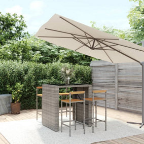 Berkfield 5 Piece Garden Bar Set Grey Poly Rattan& Solid Wood Acacia