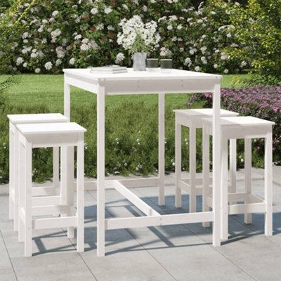 Berkfield 5 Piece Garden Bar Set White Solid Wood Pine