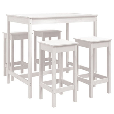 Berkfield 5 Piece Garden Bar Set White Solid Wood Pine