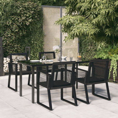 Berkfield 5 Piece Garden Dining Set Black PVC Rattan | DIY at B&Q