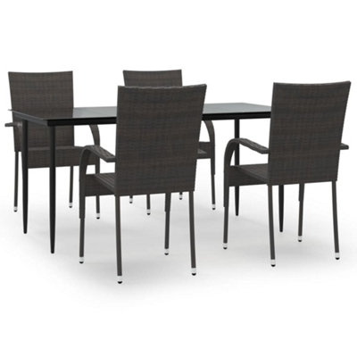 Berkfield 5 Piece Garden Dining Set Brown Poly Rattan